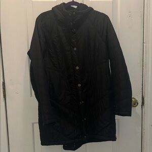 Prana Black Quilted Long Puffer Coat with Snap Front